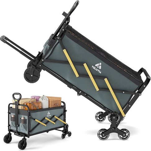 Folding Utility Cart with Triangular Wheels - 2 in 1 Collapsible Stairs Climbing Wagon, Lightweight Shopping Hand Truck with Telescoping Handle for Groceries, Laundry, Travel, Move, Office in Kuwait