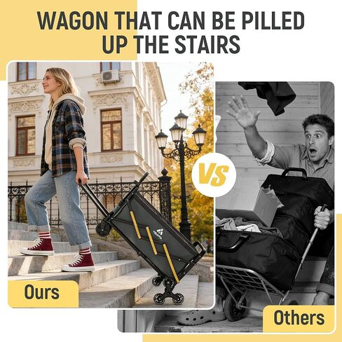 Folding Utility Cart with Triangular Wheels - 2 in 1 Collapsible Stairs Climbing Wagon, Lightweight Shopping Hand Truck with Telescoping Handle for Groceries, Laundry, Travel, Move, Office in Kuwait