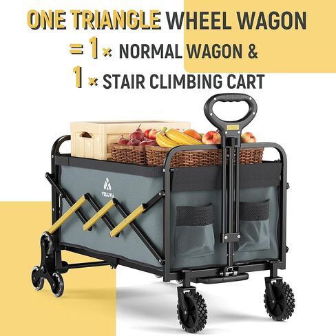 Folding Utility Cart with Triangular Wheels - 2 in 1 Collapsible Stairs Climbing Wagon, Lightweight Shopping Hand Truck with Telescoping Handle for Groceries, Laundry, Travel, Move, Office in Kuwait