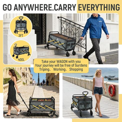 Folding Utility Cart with Triangular Wheels - 2 in 1 Collapsible Stairs Climbing Wagon, Lightweight Shopping Hand Truck with Telescoping Handle for Groceries, Laundry, Travel, Move, Office in Kuwait