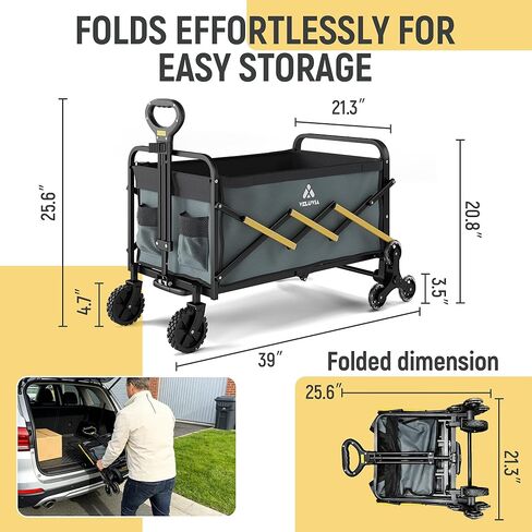 Folding Utility Cart with Triangular Wheels - 2 in 1 Collapsible Stairs Climbing Wagon, Lightweight Shopping Hand Truck with Telescoping Handle for Groceries, Laundry, Travel, Move, Office in Kuwait