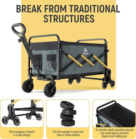Folding Utility Cart with Triangular Wheels - 2 in 1 Collapsible Stairs Climbing Wagon, Lightweight Shopping Hand Truck with Telescoping Handle for Groceries, Laundry, Travel, Move, Office in Kuwait