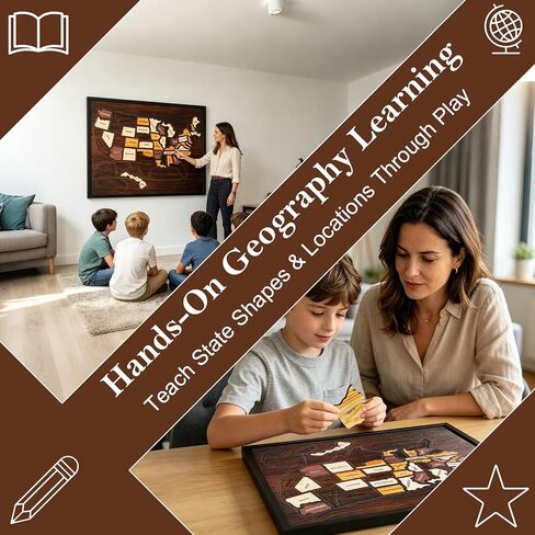Wooden USA Travel Map Puzzle, United States Journey Tracker with Removable 50 State Pieces, Wall Art Decor for Home Office, Interactive Pin Board Gifts for Couples Families RV Travel, 12 x 10 Inch in Kuwait