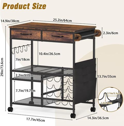Rolling Craft Cart with 16 Vinyl Roll Holders, Craft Workstation Table with Drawers & Storage, Mobile Craft Cart Compatible with Cricut Machines, with Hooks & Shelves for Craft Room, Home, DIY (Brown) in Kuwait