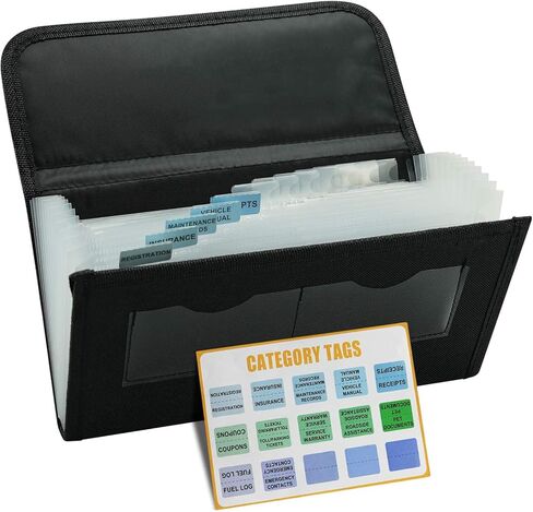 Vehicle Glove Box Organizer Large Capacity Car Registration and Insurance Holder for Car Documents License Cards with 13 Pocket Expanding File Folder 2 Cards Pockets in Kuwait