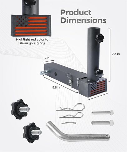 Flag Pole Holder,Trailer Accessories Towing Hitch Mounts,Car Accessories Hitch Flag Pole Holder,Universal Car Flags Mount for Standard 2-Inch Receivers,Compatible with Truck SUV RV Pickup in Kuwait