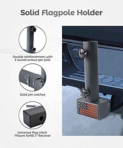 Flag Pole Holder,Trailer Accessories Towing Hitch Mounts,Car Accessories Hitch Flag Pole Holder,Universal Car Flags Mount for Standard 2-Inch Receivers,Compatible with Truck SUV RV Pickup in Kuwait