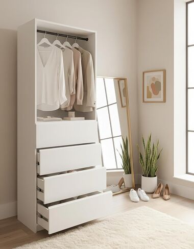 32" White Wood Walk in Closet with Four Drawers in Kuwait
