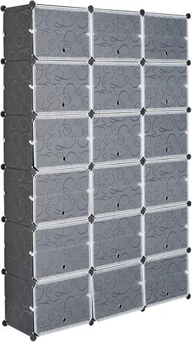 DIY Modular Cube Storage Organizer, Plastic Closet Cabinet with Translucent Door, Metal Frame Stackable Storage Shelf for Shoes Clothes Toys Home Bedroom Entryway in Kuwait