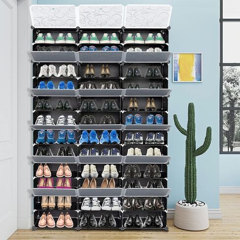 DIY Modular Cube Storage Organizer, Plastic Closet Cabinet with Translucent Door, Metal Frame Stackable Storage Shelf for Shoes Clothes Toys Home Bedroom Entryway in Kuwait