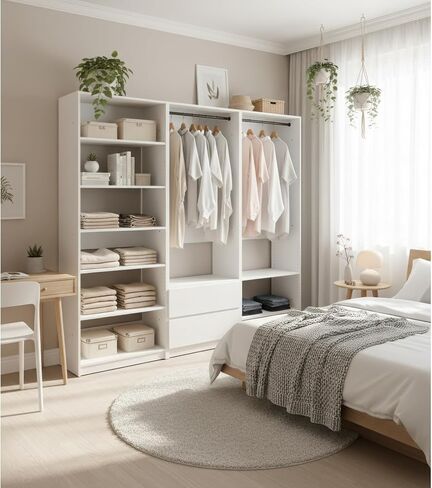 White Freestanding Walk in Wood Closet System in Kuwait