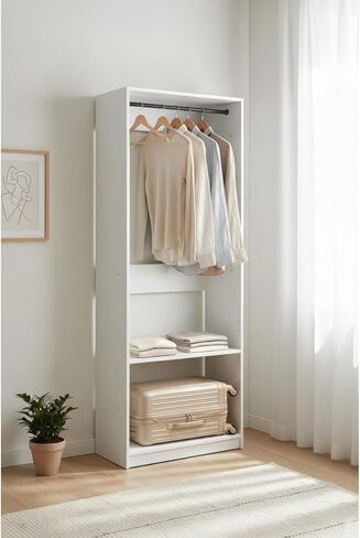 White Wood Walk-in Closet with One Rod in Kuwait