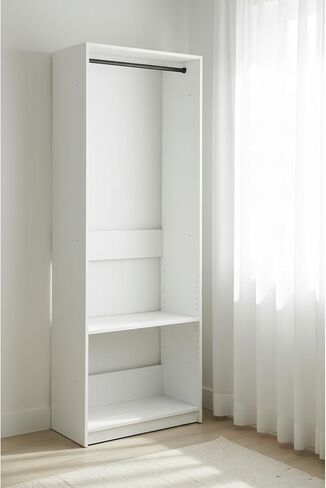 White Wood Walk-in Closet with One Rod in Kuwait