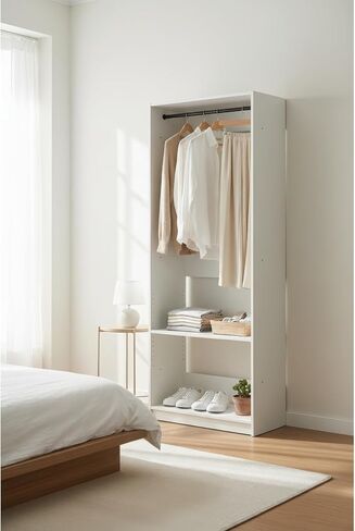 White Wood Walk-in Closet with One Rod in Kuwait