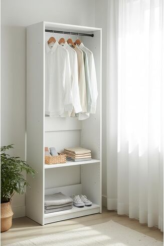 White Wood Walk-in Closet with One Rod in Kuwait