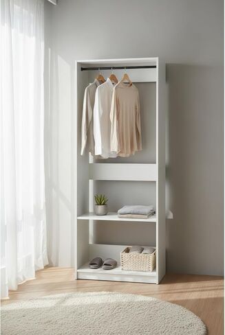 White Wood Walk-in Closet with One Rod in Kuwait