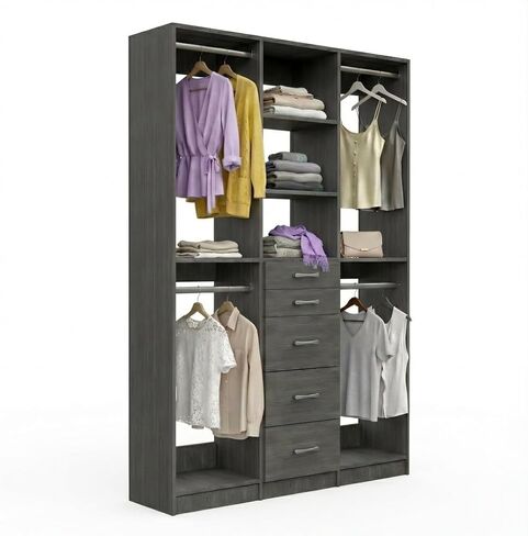 MC Modular Closets 75 in. W Wood Closet System, Closet Organizer with Double Hang, 5 Drawers and Adjustable Shelves, White, Reach-In or Walk-In Closet in Kuwait
