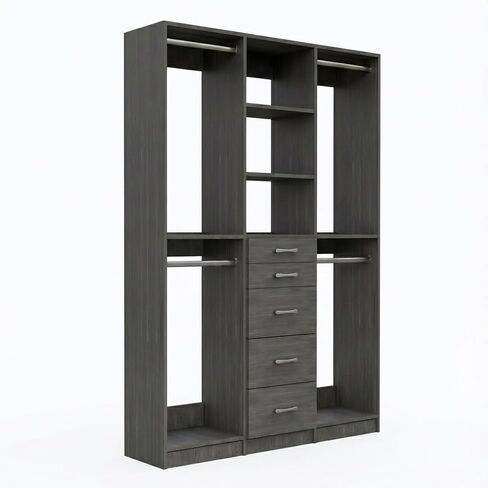 MC Modular Closets 75 in. W Wood Closet System, Closet Organizer with Double Hang, 5 Drawers and Adjustable Shelves, White, Reach-In or Walk-In Closet in Kuwait