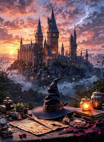 طلاء Fairyland JinWenn بالأرقام للبالغين والأطفال المبتدئين، لوحة القلعة السحرية حسب الأرقام على مجموعة أرقام الفنان الطلاء حسب الأرقام، دهانات أكريليك طلاء زيتي DIY، هدية منزلية 12 × 16 بوصة in Kuwait