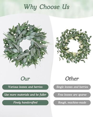 20" Faux Round Boxwood Wreath, Vlorart Artificial Boxwood Wreath Front Door Wreaths Artificial Spring Summer Greenery Hanging with A Plaid Bow for Front Door Wall Hanging Window Wedding Party Decor in Saudi Arabia