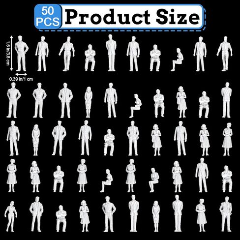 Sibba 50 Pcs Unpainted Mini People Figurines 1: 50 Scale Little People Toys Architectural Painted Tiny Model Sitting Standing Miniature Figurines Model for Miniature Scenes in Kuwait