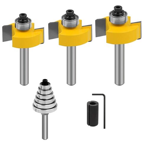 4PCS 1/4 Inch Shank Rabbet Router Bits with 6 Bearings Set (1/16", 1/8", 3/16", 1/4", 5/16", 3/8" Bearings) for Wood Grooving, Interchangeable Bearings with 1/2" to 1/4" Router Collet in Saudi Arabia