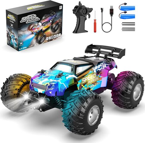 Remote Control Car, All Terrain Remote Control Truck for Boy, 2.4GHz Rc Car with Bodylight and Two Rechargeable Batteries, 20KM/H Monster Truck Toys in Kuwait