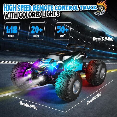 Remote Control Car, All Terrain Remote Control Truck for Boy, 2.4GHz Rc Car with Bodylight and Two Rechargeable Batteries, 20KM/H Monster Truck Toys in Kuwait
