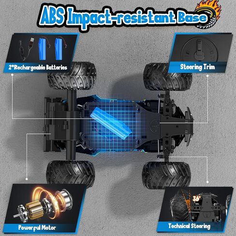 Remote Control Car, All Terrain Remote Control Truck for Boy, 2.4GHz Rc Car with Bodylight and Two Rechargeable Batteries, 20KM/H Monster Truck Toys in Kuwait