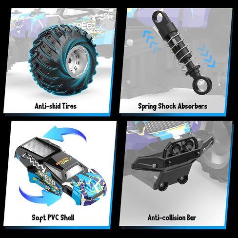 Remote Control Car, All Terrain Remote Control Truck for Boy, 2.4GHz Rc Car with Bodylight and Two Rechargeable Batteries, 20KM/H Monster Truck Toys in Kuwait