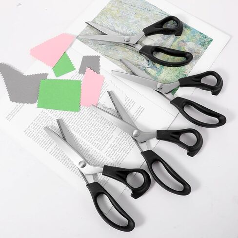 4-Pack Professional Pinking Shears for Fabric Cutting, Sewing Pinking Shears with 5mm & 7mm Zig Zag Blades, Fabric Scissors Zig Zag for Leather, Paper, Felt, Crafting Supplies in Kuwait