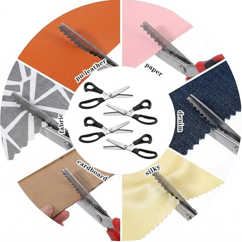 4-Pack Professional Pinking Shears for Fabric Cutting, Sewing Pinking Shears with 5mm & 7mm Zig Zag Blades, Fabric Scissors Zig Zag for Leather, Paper, Felt, Crafting Supplies in Kuwait