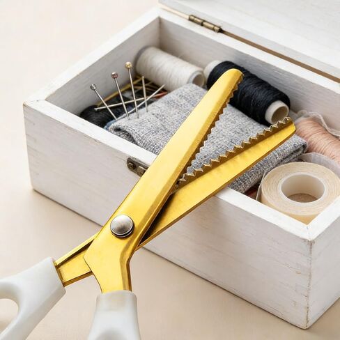Premium Gold Pinking Shears for Fabric, lyfLux 9" Professional Stainless Steel Zig Zag Scissors with 5mm Triangular Teeth, Decorative Edge Scissors for Sewing, Crafting & Leather in Kuwait
