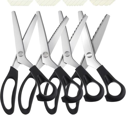 4 Pcs Pinking Shears Scissors for Fabric Cutting Scalloped 4mm/5mm/7mm/10mm, Felt Craft Scissors Zig Zag Cut Sewing 9.2" Handheld Jagged Dressmaking Supply for Leather Clothing Paper in Kuwait