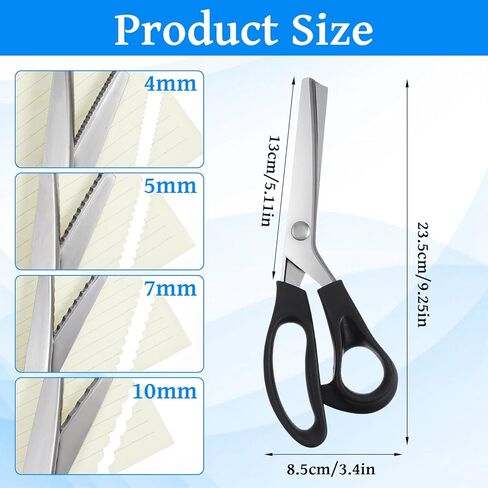 4 Pcs Pinking Shears Scissors for Fabric Cutting Scalloped 4mm/5mm/7mm/10mm, Felt Craft Scissors Zig Zag Cut Sewing 9.2" Handheld Jagged Dressmaking Supply for Leather Clothing Paper in Kuwait