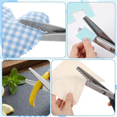 4 Pcs Pinking Shears Scissors for Fabric Cutting Scalloped 4mm/5mm/7mm/10mm, Felt Craft Scissors Zig Zag Cut Sewing 9.2" Handheld Jagged Dressmaking Supply for Leather Clothing Paper in Kuwait