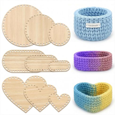 XLIUAX 9 Pack Wooden Basket Bottom, 3 Sizes Oval Round Heart-Shaped Blank Basket Bottoms for Crochet Base Basket Weaving Supplies for DIY Basket Craft Weaving Making Supplies in Kuwait
