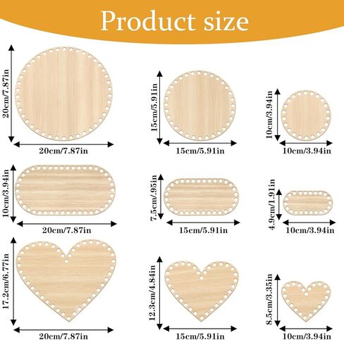 XLIUAX 9 Pack Wooden Basket Bottom, 3 Sizes Oval Round Heart-Shaped Blank Basket Bottoms for Crochet Base Basket Weaving Supplies for DIY Basket Craft Weaving Making Supplies in Kuwait