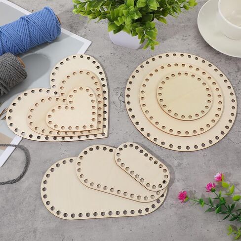 XLIUAX 9 Pack Wooden Basket Bottom, 3 Sizes Oval Round Heart-Shaped Blank Basket Bottoms for Crochet Base Basket Weaving Supplies for DIY Basket Craft Weaving Making Supplies in Kuwait