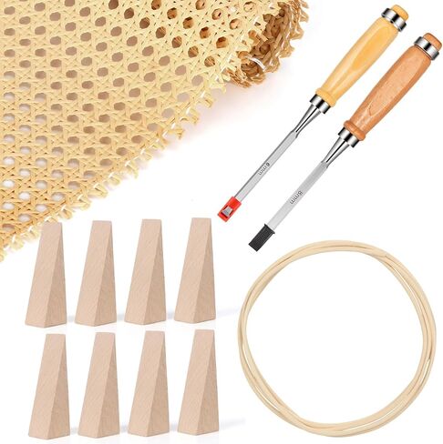 12 Pcs Rattan Repair Kit with Cane Webbing Roll, 3/16 Inch Rattan Webbing, 2 Caning Chisel, 8 Wooden Wedges, Furniture Caning Repair Supplies for Chair, Cabinet, Basket and Home Repair in Kuwait