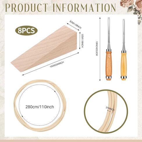 12 Pcs Rattan Repair Kit with Cane Webbing Roll, 3/16 Inch Rattan Webbing, 2 Caning Chisel, 8 Wooden Wedges, Furniture Caning Repair Supplies for Chair, Cabinet, Basket and Home Repair in Kuwait