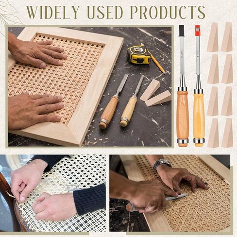 12 Pcs Rattan Repair Kit with Cane Webbing Roll, 3/16 Inch Rattan Webbing, 2 Caning Chisel, 8 Wooden Wedges, Furniture Caning Repair Supplies for Chair, Cabinet, Basket and Home Repair in Kuwait