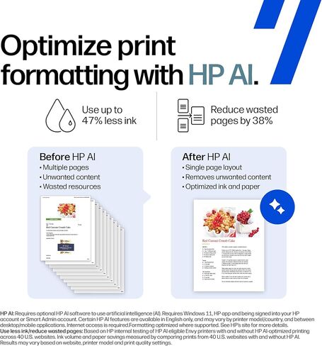 طابعة HP Envy 6555 اللاسلكية النافثة للحبر الملونة الكل في واحد، الطباعة والمسح الضوئي والنسخ والطباعة على الوجهين الأفضل للمنزل، تجربة 3 أشهر من الحبر الفوري المتضمن، AI-Cable (C2XR6A) Portobello in Kuwait