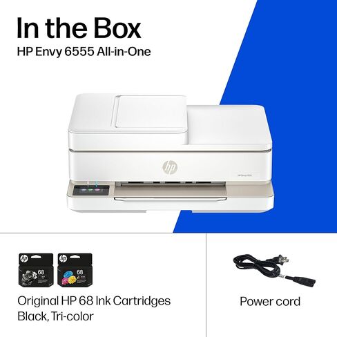 طابعة HP Envy 6555 اللاسلكية النافثة للحبر الملونة الكل في واحد، الطباعة والمسح الضوئي والنسخ والطباعة على الوجهين الأفضل للمنزل، تجربة 3 أشهر من الحبر الفوري المتضمن، AI-Cable (C2XR6A) Portobello in Kuwait