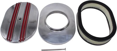 1 Set SHLPDFM Air Cleaner 12'' X 2'' Oval Half Finned Billet Aluminum Red Center Air Cleaner Fits for Chevy, Ford, & Mopar Hot Rod in Kuwait