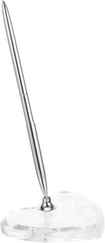 Silver Signing Pen with Heart-shaped Acrylic Base, Guest Book Signing Desk Ballpoint Pen for Wedding Ceremony, Engagement and Reception Use in Kuwait