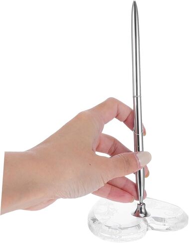 Silver Signing Pen with Heart-shaped Acrylic Base, Guest Book Signing Desk Ballpoint Pen for Wedding Ceremony, Engagement and Reception Use in Kuwait