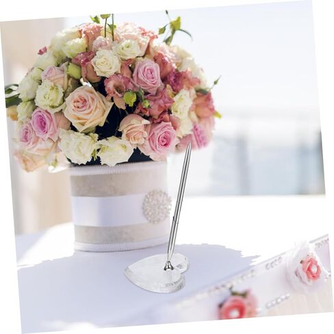 Silver Signing Pen with Heart-shaped Acrylic Base, Guest Book Signing Desk Ballpoint Pen for Wedding Ceremony, Engagement and Reception Use in Kuwait