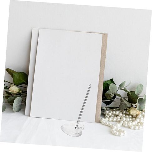 Wedding Signing Ballpoint Pen with Heart-shaped Acrylic Base, Silver Metal Reception Desk Sign-in Pen for Bridal, Engagement, and Anniversary Guest Book in Kuwait