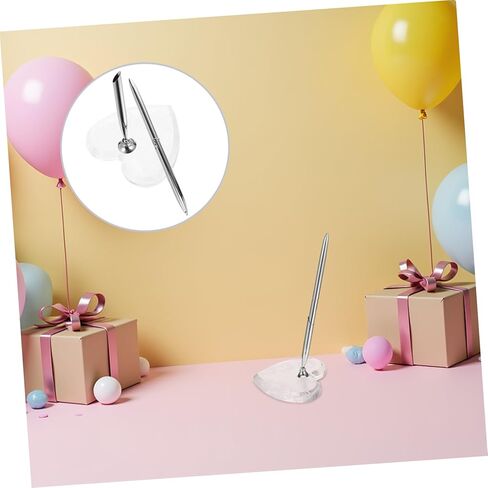 Wedding Signing Ballpoint Pen with Heart-shaped Acrylic Base, Silver Metal Reception Desk Sign-in Pen for Bridal, Engagement, and Anniversary Guest Book in Kuwait